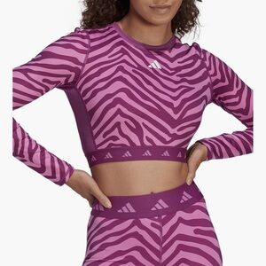 Adidas Purple Zebra Print Long Sleeve Crop Top